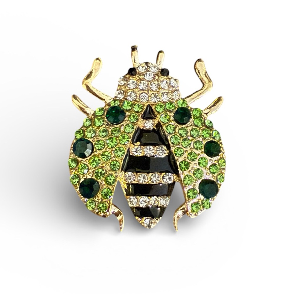 Mint Green Ladybug in Gold Tone Brooch